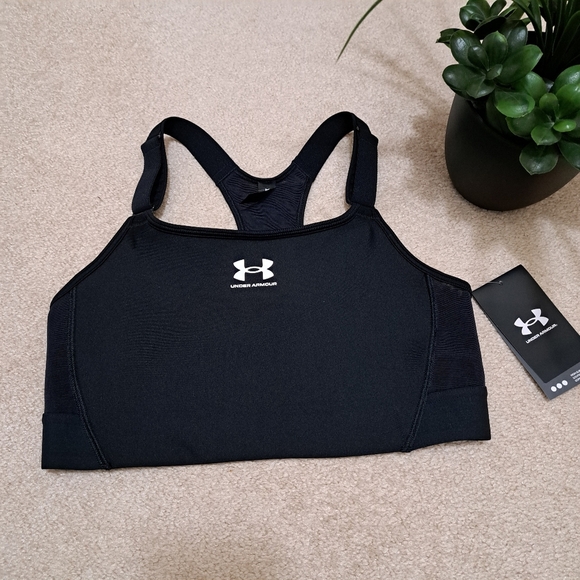 New! Under Armour Sports Bra Compression Women's Medium Black Heat Gear Active - Picture 3 of 13